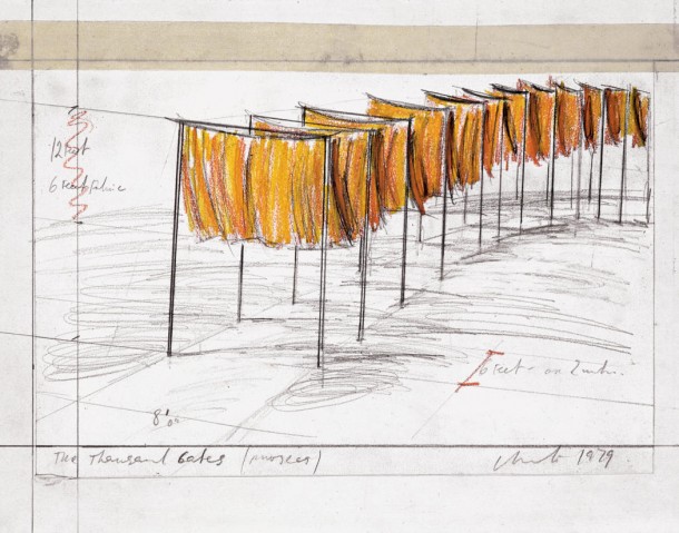 Christo The Thousand Gates (Project) Drawing 1979 11 x 14" (28 x 35.5 cm) Pencil, charcoal, pastel and tape Photo: Eeva-Inkeri © 1979 Christo 