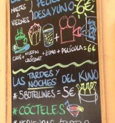 cafe kino, black board, restaurant, Madrid