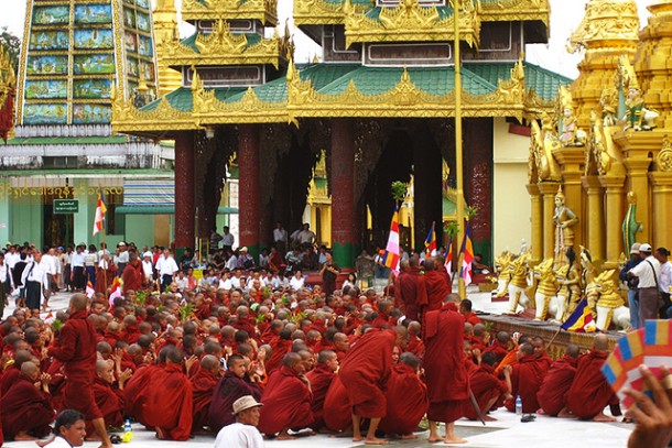 Monks Protesting in Burma, September 2007, by Racoles