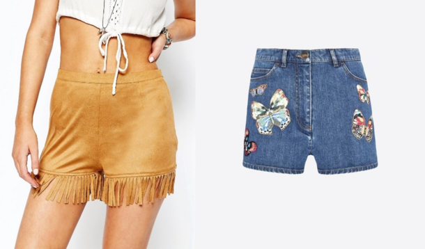 New Look Suedette Fringed Shorts l www.asos.com Shorts in Embroidered Denim l www.valentino.com 