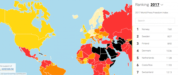 World Press Freedom Index 2017, Reporters Without Borders